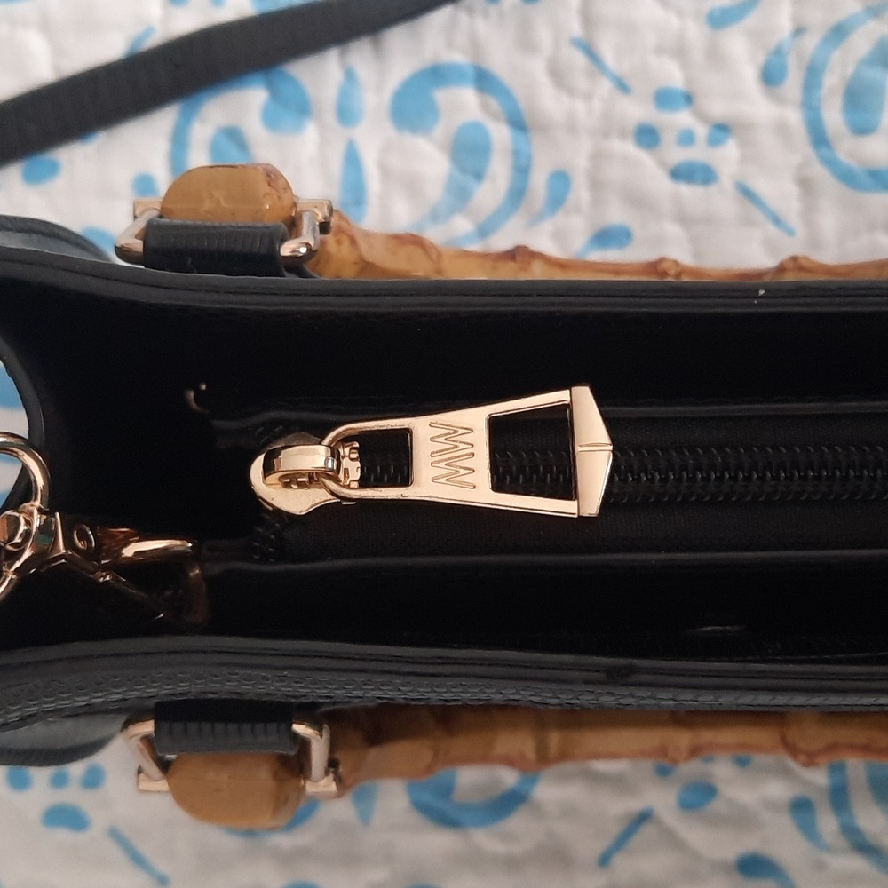 MW Most Wanted Black Handbag with Faux Bamboo Handles - Picture 2 of 3